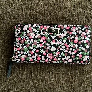 Kate Spade fabric wallet, NWT. Floral pattern with black background, multi.